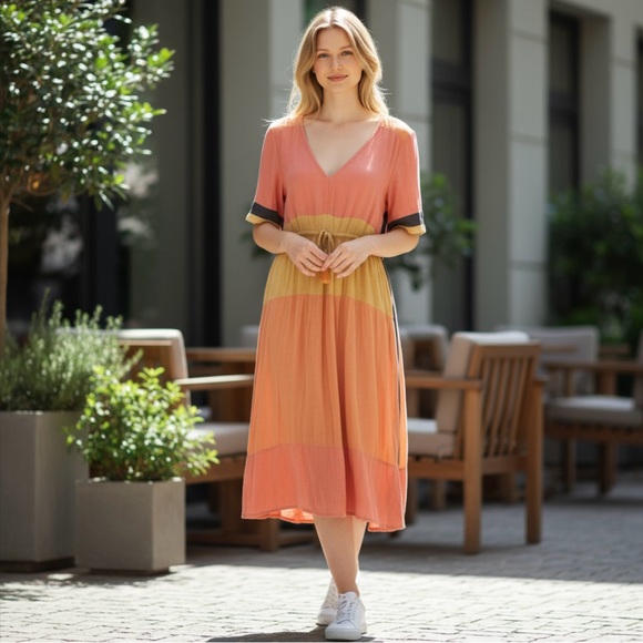 O'Neill Coral and Mustard Swim Coverup medium - Picture 1 of 9